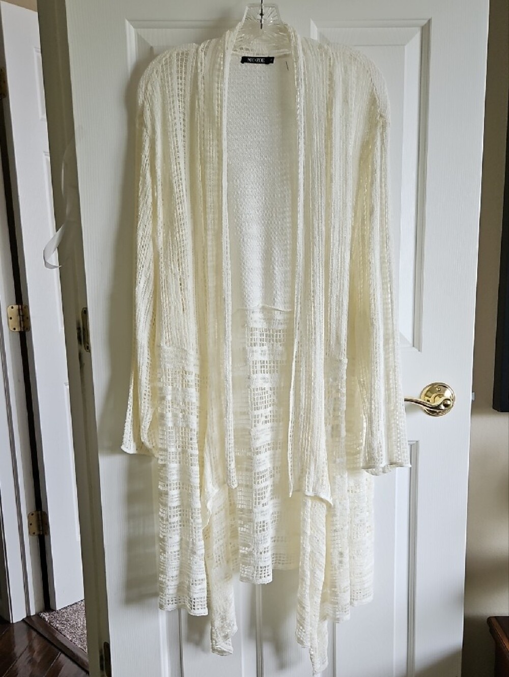 NIC+ZOE Sheer Open-Front Drape Long Sleeved Cardigan in Cream